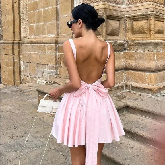 House of CB Florianne Soft Peach Bow Mini Dress - Picture 5 of 10